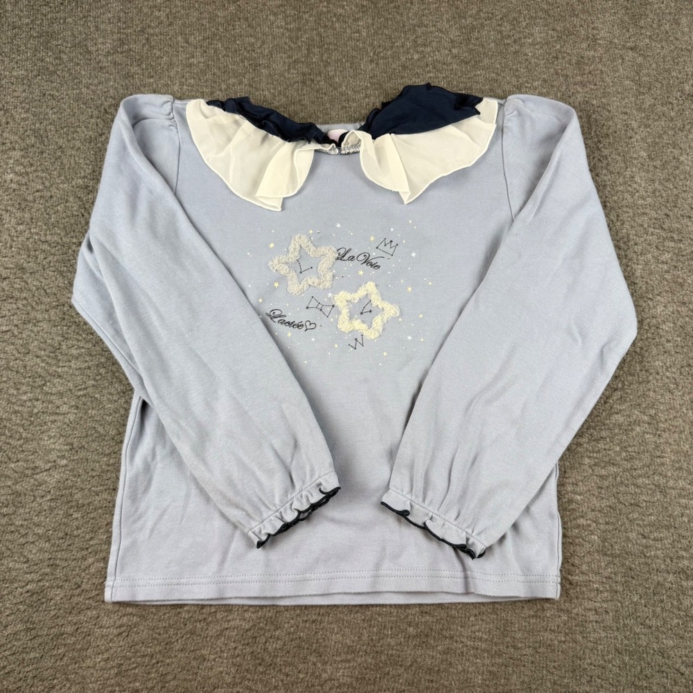 Axes Femme Kids Top Girls 120 Blue Star Ruffle Collar Long Sleeve TC31X27K0